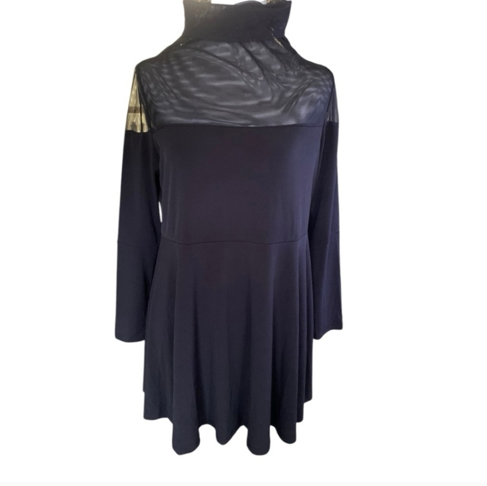 IC by Connie K. Turtleneck/ Tunic Oversized Black w/ Mesh Size S